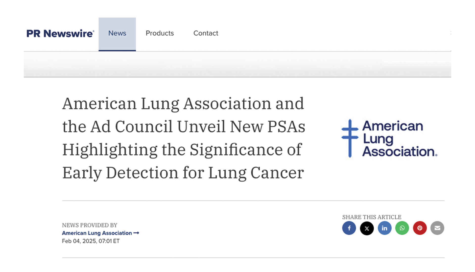 American Lung Association and the Ad Council Unveil New PSAs Highlighting the Significance of Early Detection for Lung Cancer